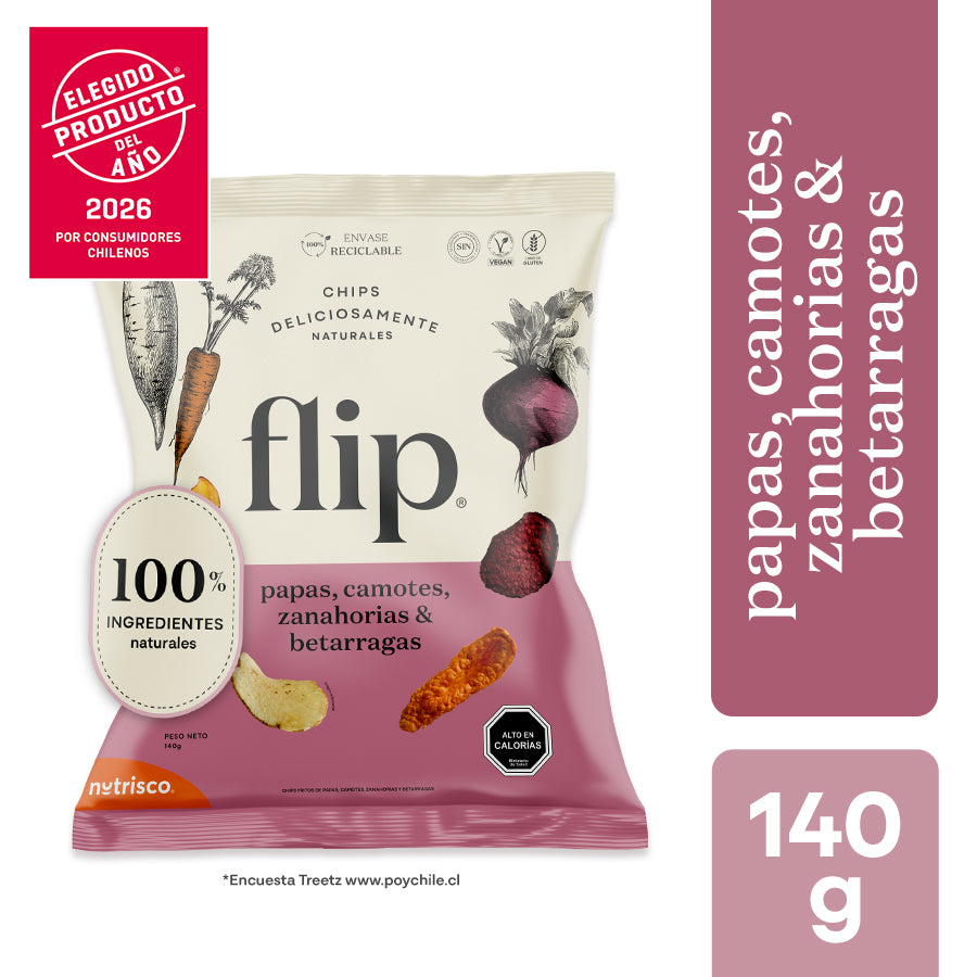 Chips de Papas, Camote, Zanahoria y Betarraga 140g Flip