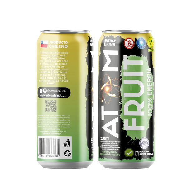 Bebida Energética Limón Menta Jengibre 250ml Atom Fruit