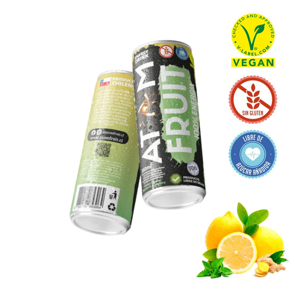 Bebida Energética Limón Menta Jengibre 250ml Atom Fruit