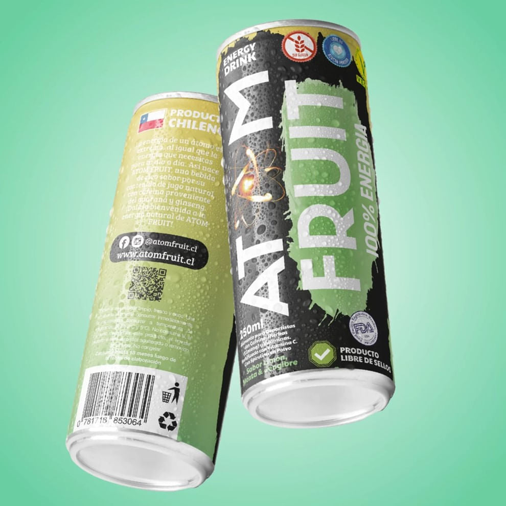 Bebida Energética Limón Menta Jengibre 250ml Atom Fruit