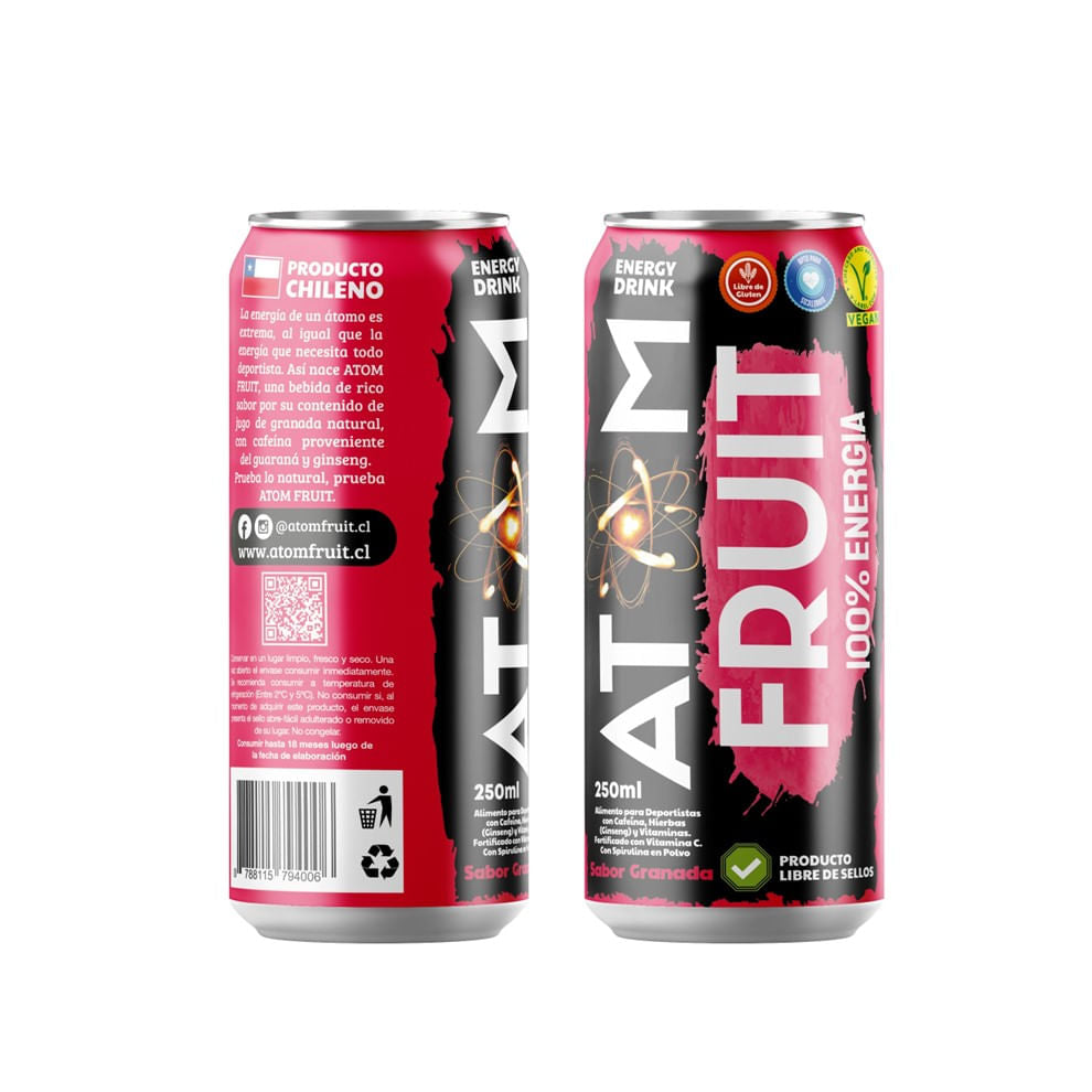 Bebida Energética Granada 250ml Atom Fruit