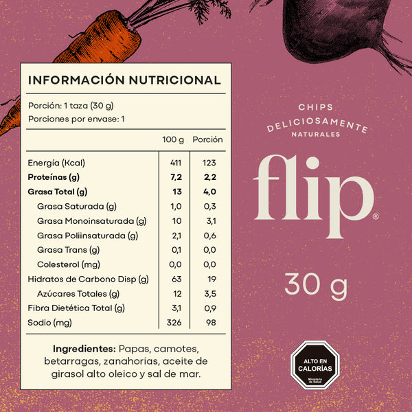 Chips de Papas, Camote, Zanahoria y Betarraga 30g Flip