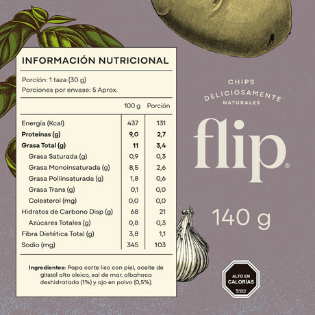 Chips de Papas con Albahaca y Ajo 140g Flip