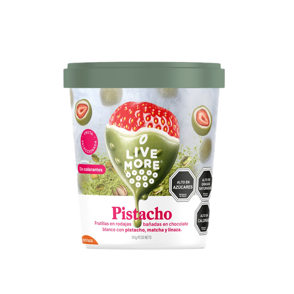 Frutillas Bañadas con Chocolate Blanco con Pistacho, Matcha y Linaza 141G
